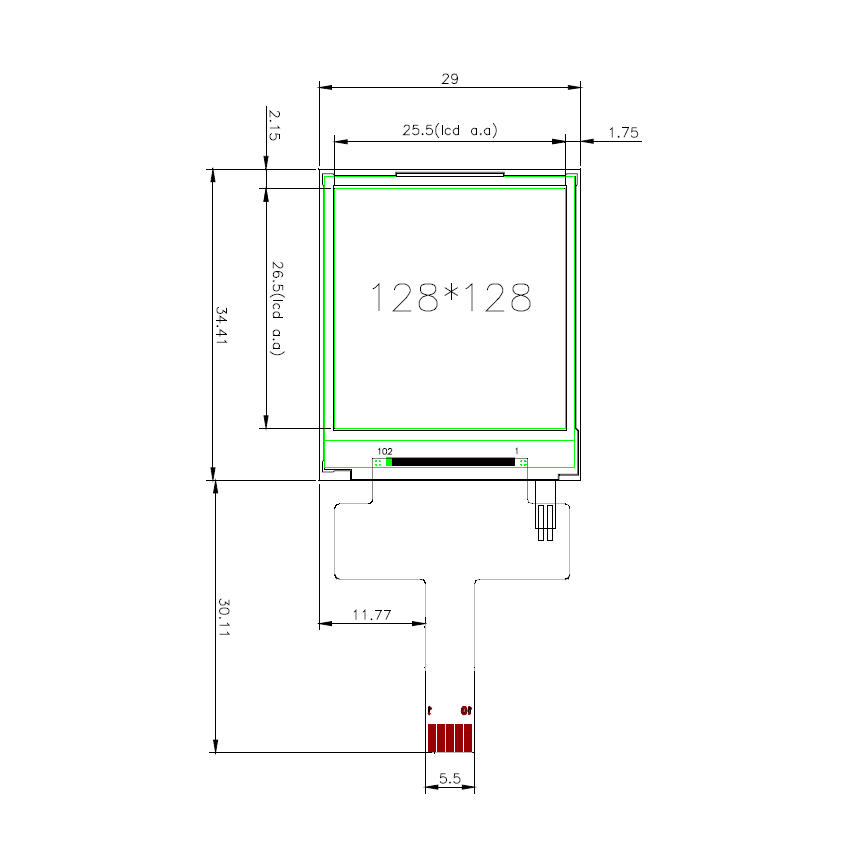 1.44 inch 128*128 pixel  65K Color  Matrix TFT LCD  Module for Smartwatch