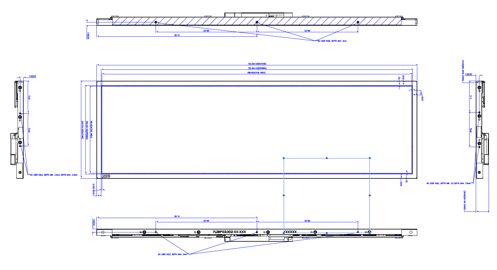 28.6 inch 1920x540 Pixel with 700 nit with 2 channel LVDS Inteface TFT LCD Display 