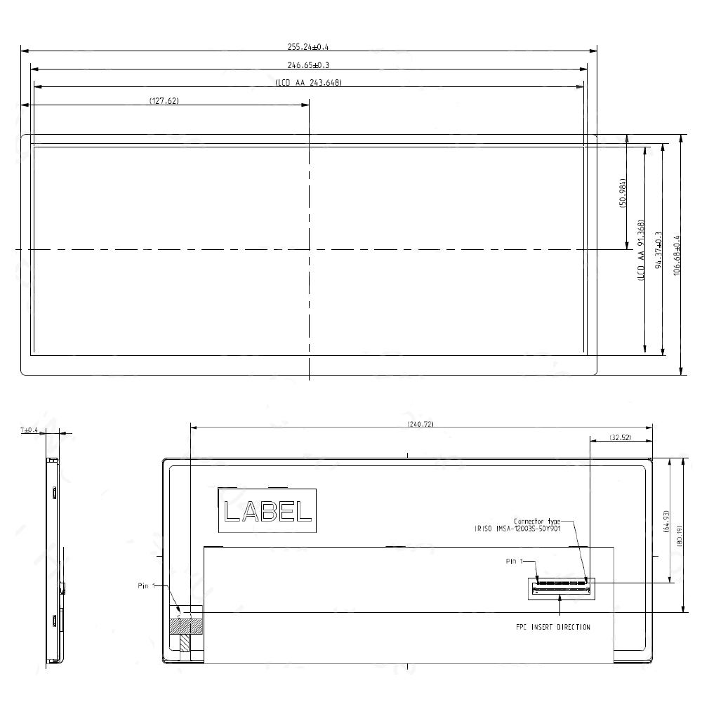 10.3 Inch 1920x720 Pixel TFT LCD Display with 2 port LVDs Interface TFT LCD Display for Industrial Electronics